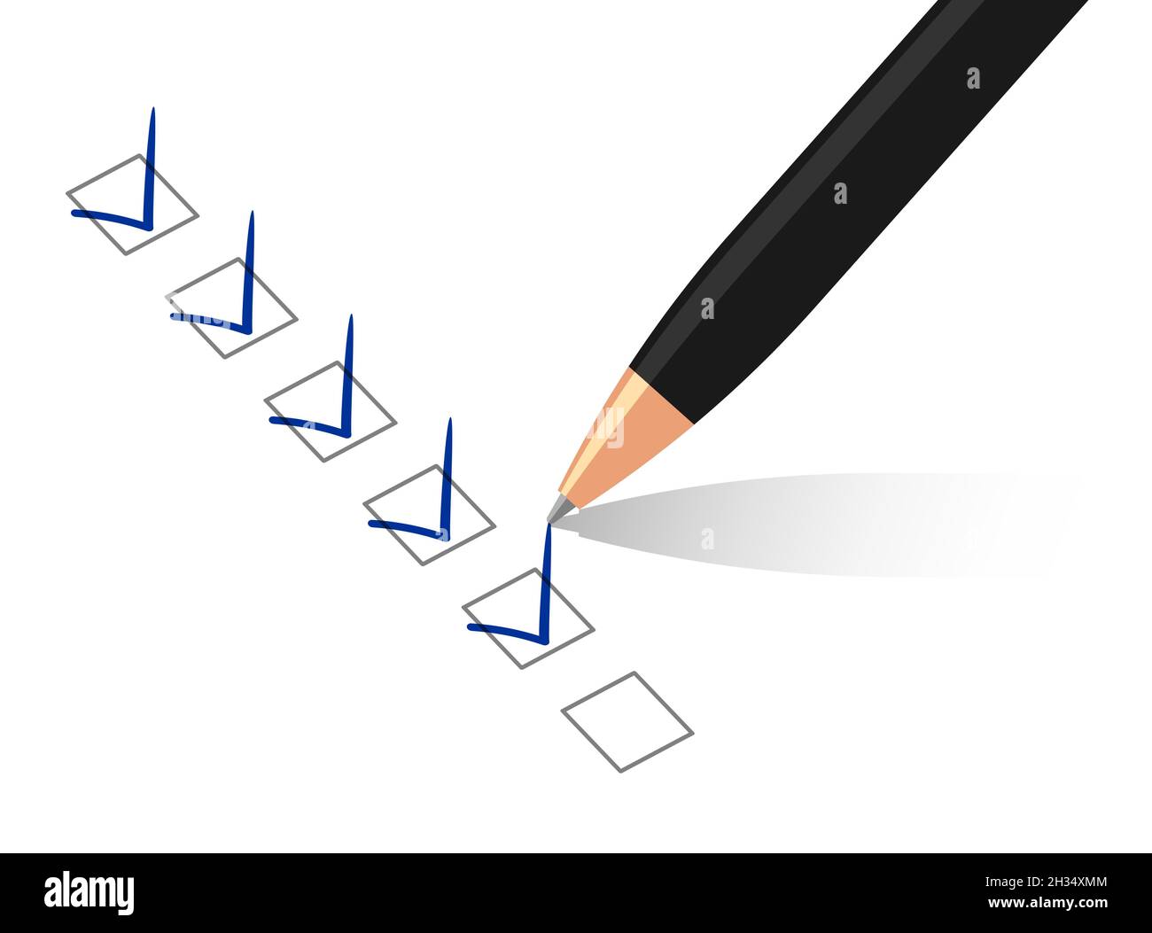 Vector blue check mark symbols on checklist with pen. Vector isolated ...