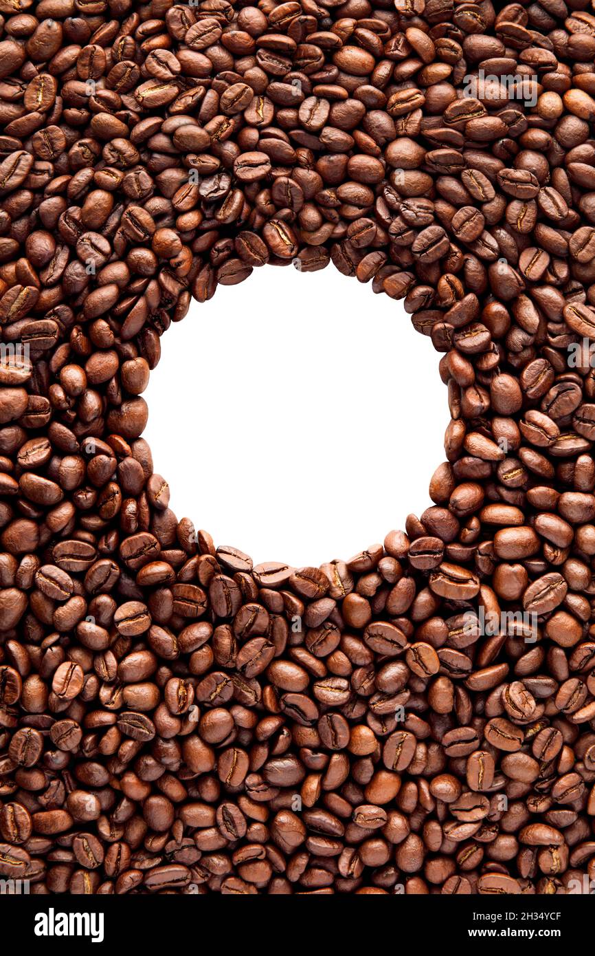 Coffee beans seamless background with hole. Top view Stock Photo