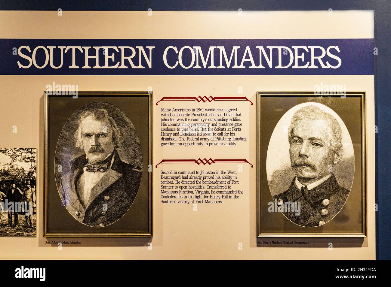 Southern Commanders wall display inside the Visitor Center at the Shiloh National Military Park in Tennessee. Stock Photo