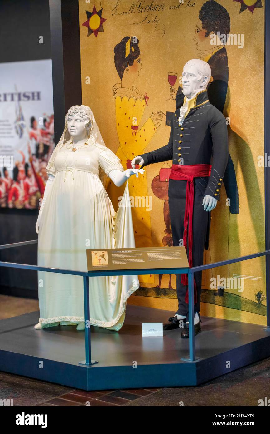 Mannequins dressed in actual attire of Andrew and Rachel Jackson in The Visitor Center at The Hermitage in Nashville, Tennessee. Stock Photo