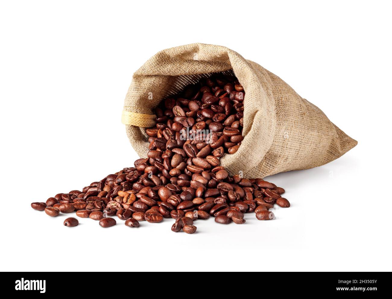 Burlap bag with coffee beans Stock Photo