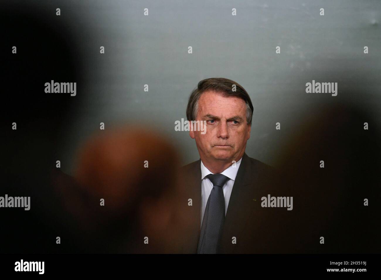 DF - Brasilia - 10/25/2021 - BRASILIA, NATIONAL GREEN GROWTH PROGRAM - The president of the republic, Jair Bolsonaro, this Monday, October 25, during the launch of the national green growth program taking place at Palacio do Planalto. Photo: Mateus Bonomi/AGIF/Sipa USA Stock Photo
