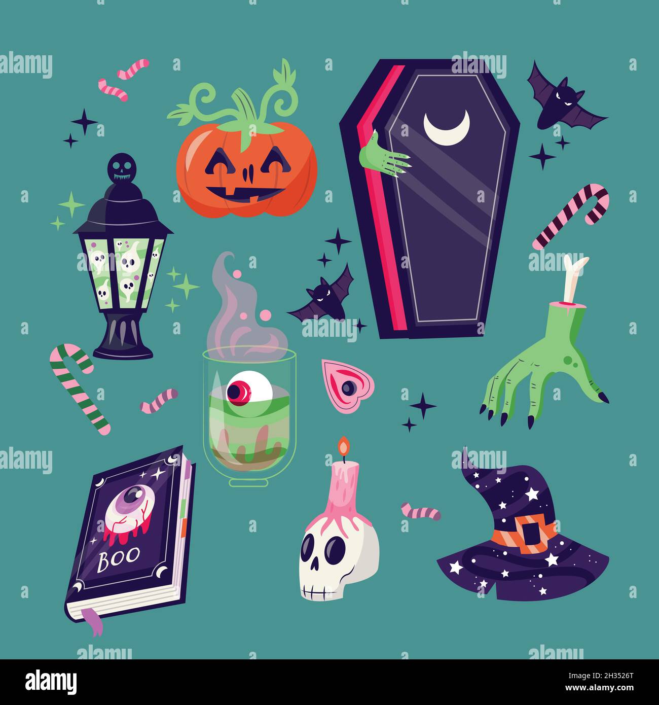 hand drawn halloween elements set vector design illustration Stock Vector