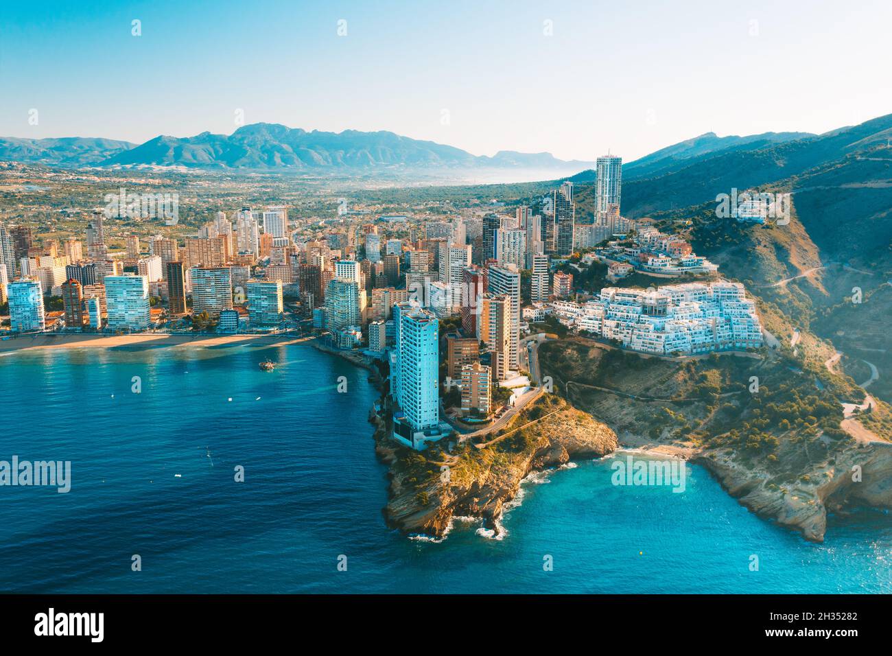 Aerial view of Benidorm city in Spain, Alicante Stock Photo