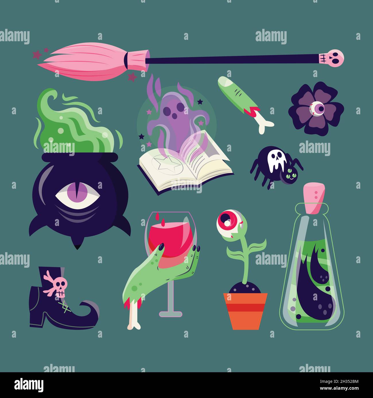 drawn halloween elements collection vector design illustration Stock ...