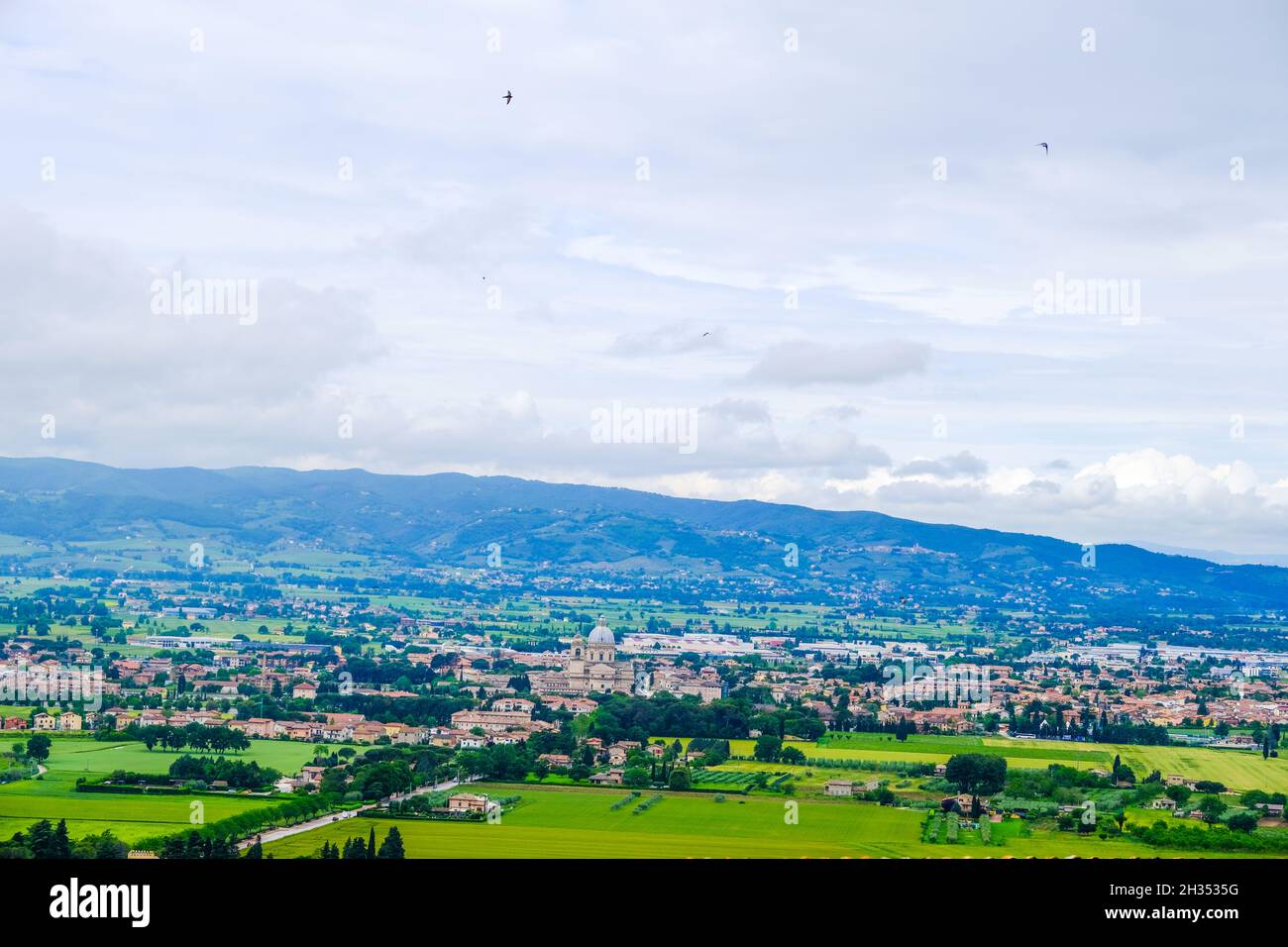 Looking towards the town of Assisi from the Basilica of San Francesco Assisi Stock Photo