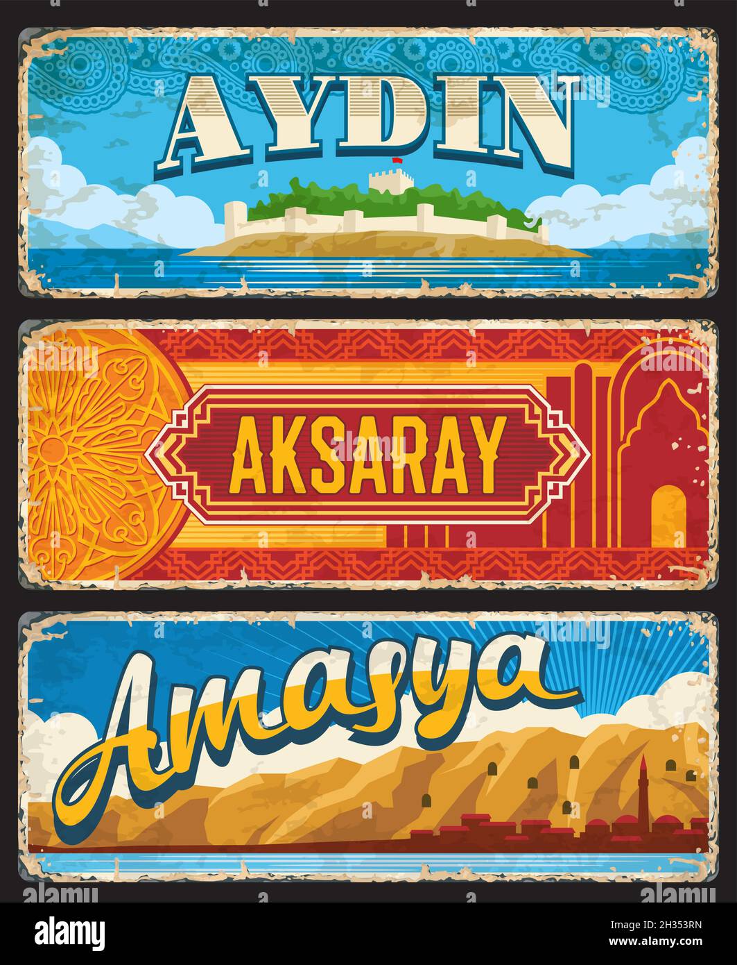 Aydin, Aksaray and Amasya provinces of Turkey, il vintage plates ...