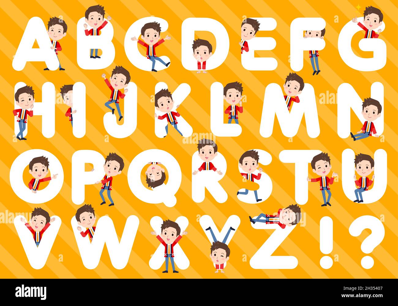 A set of wearing a happi coat man designed with alphabet.It's vector art so easy to edit. Stock Vector