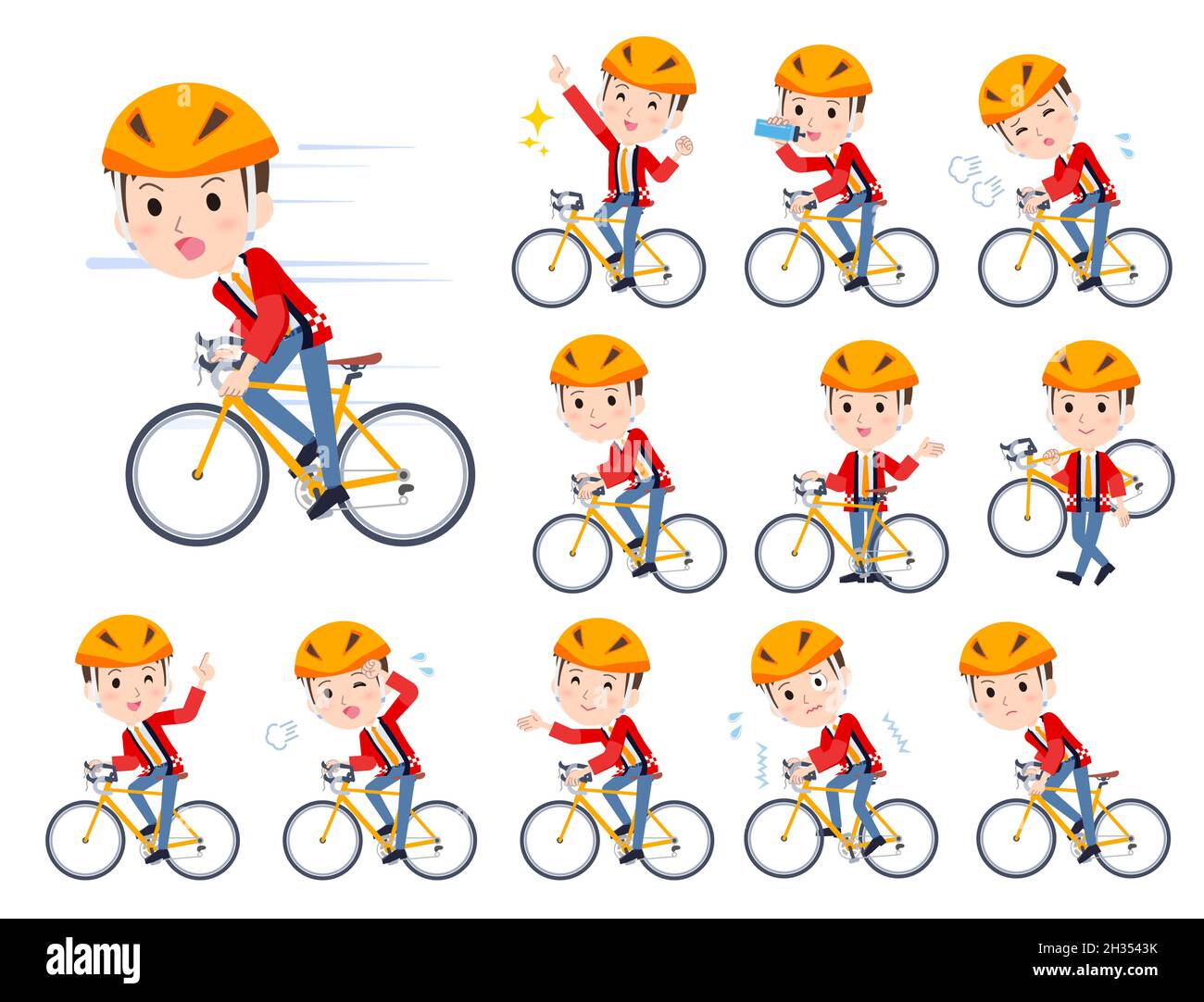 A set of wearing a happi coat man on a road bike.It's vector art so easy to edit. Stock Vector
