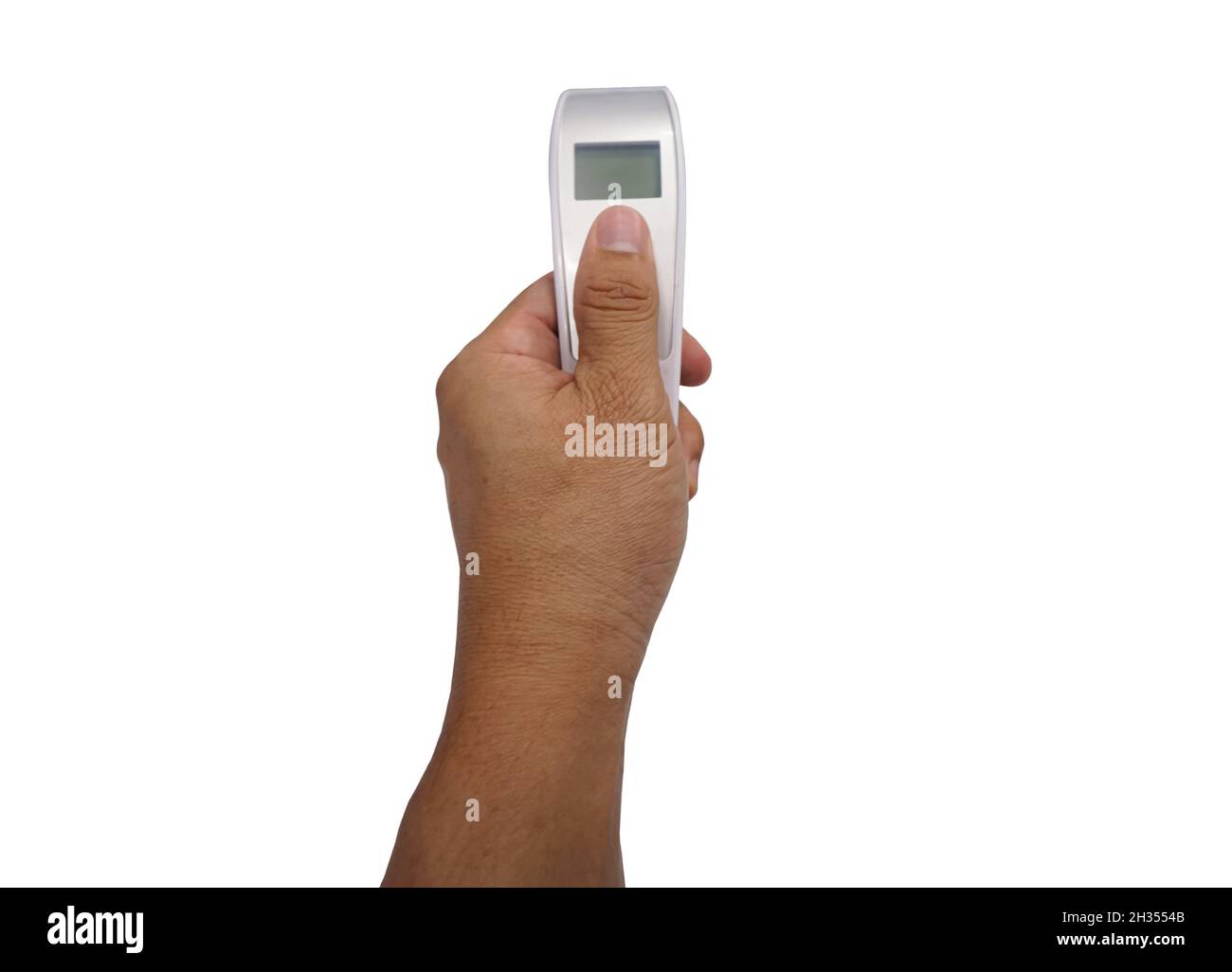Electronic thermometer temperature. patient holding the digital