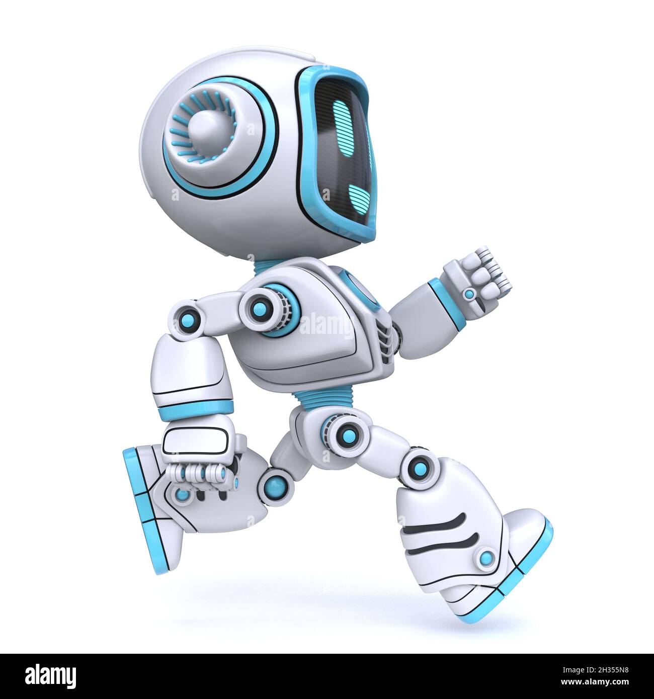 Cute blue robot running 3D rendering illustration isolated on white  background Stock Photo - Alamy