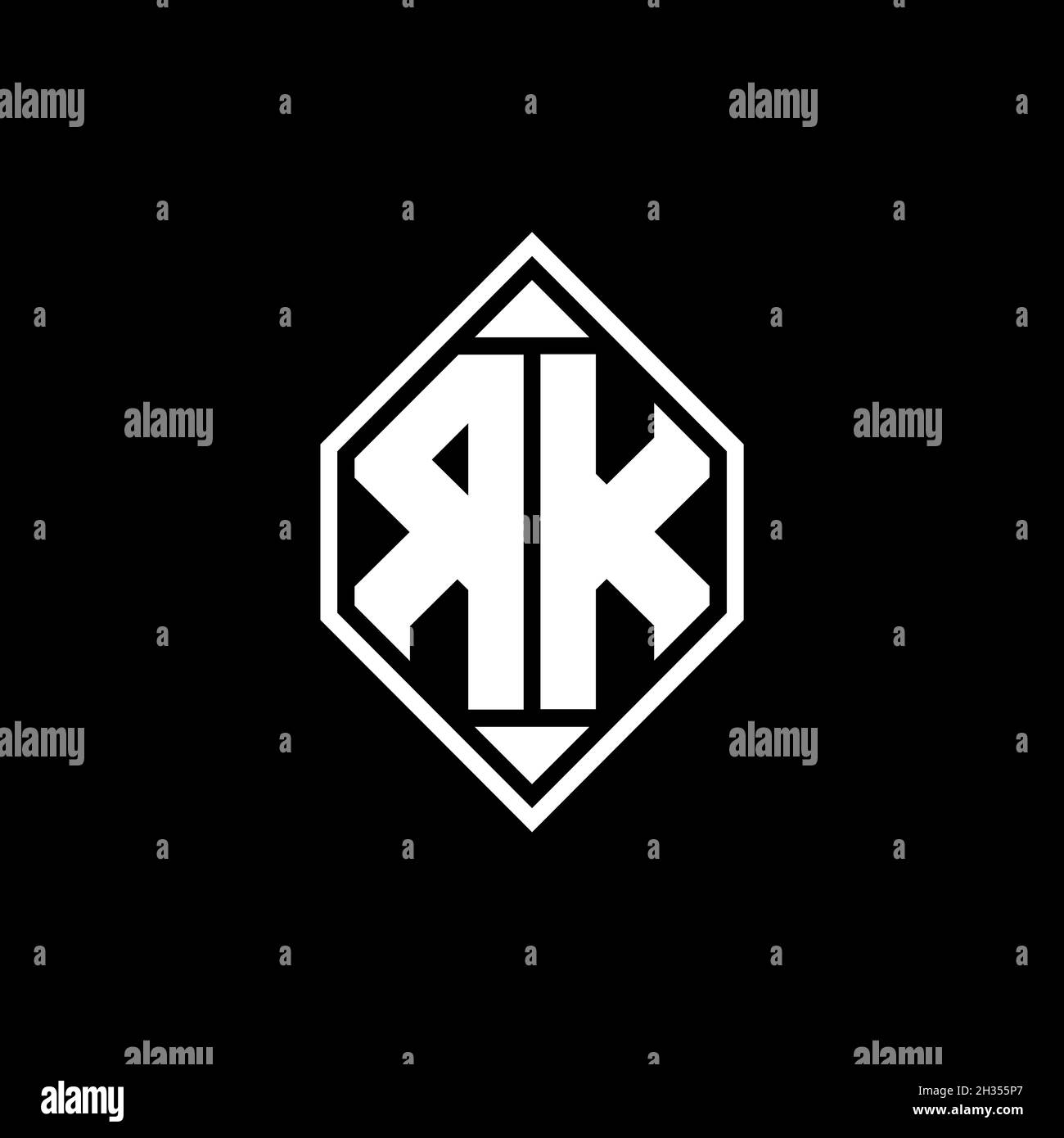 Block Monogram Rk RK Monogram logo letter with Gemoteric line rounded shape style design ...