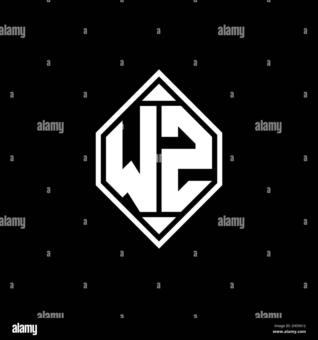WZ Monogram logo letter with Gemoteric line rounded shape style design ...