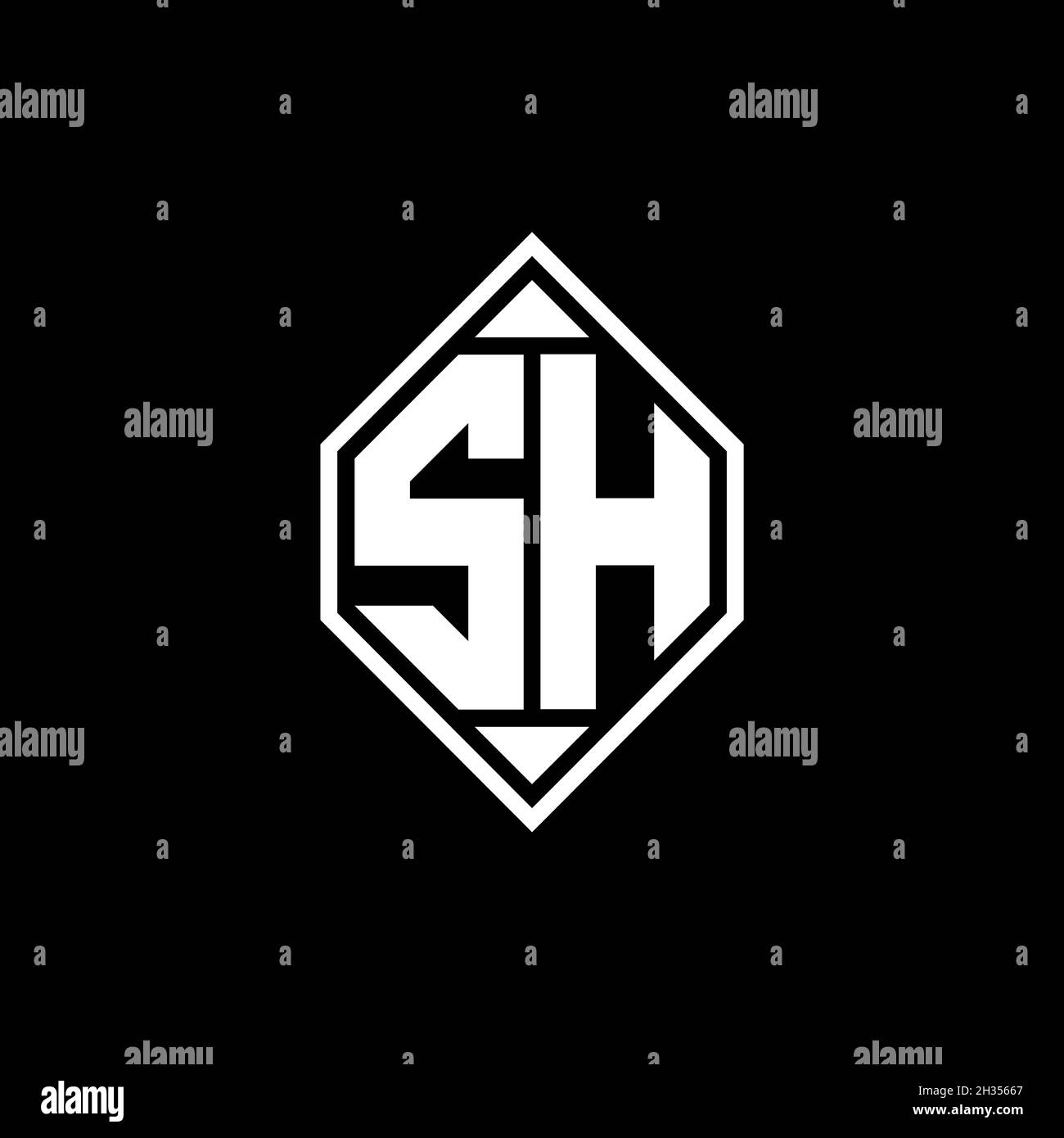SH Monogram logo letter with Gemoteric line rounded shape style design ...