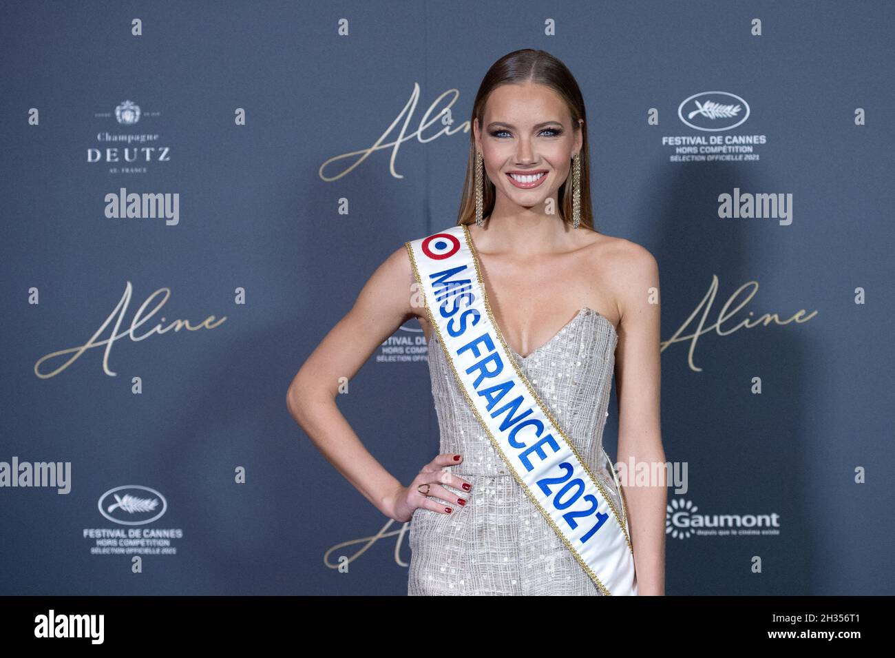 Miss France 2021 Amandine Petit attending the Aline Premiere at the