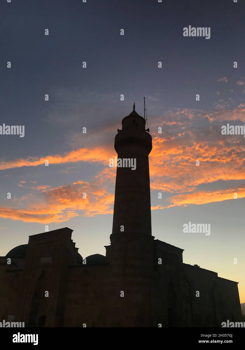 Alaaddin Mosque silhouette at Nigde city center in Central Anatolia, Turkey. Stock Photo