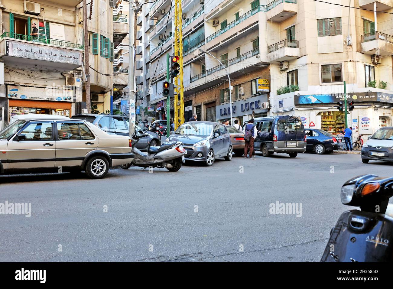 Traffic in the Hamra neighborhood in Beirut, Lebanon. Stock Photo