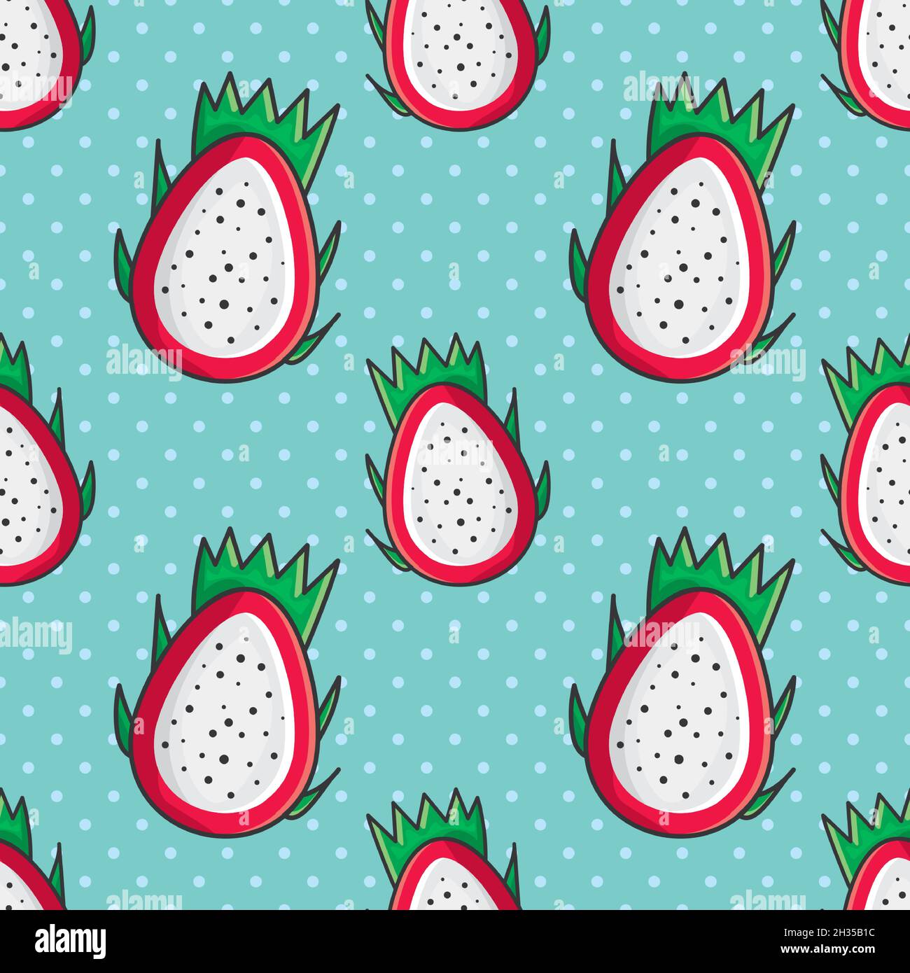 dragon fruit slice seamless pattern vector illustration Stock Vector