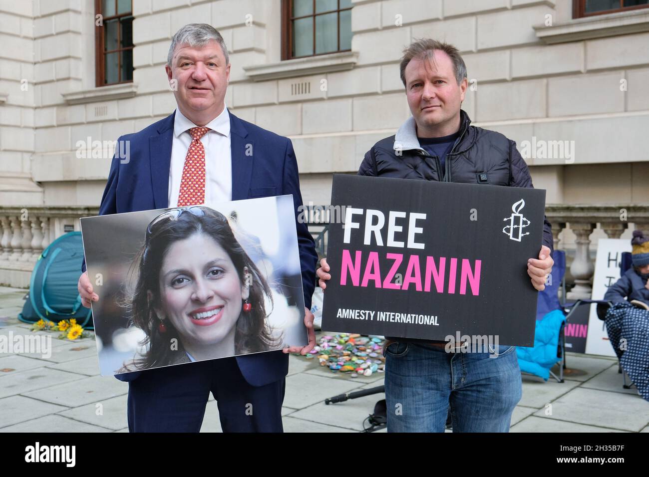 Richard Ratcliffe stands with MP for Orkney and Shetland, Alistair Carmichael as they discuss the situation for wife Nazanin, detained in Iran. Stock Photo