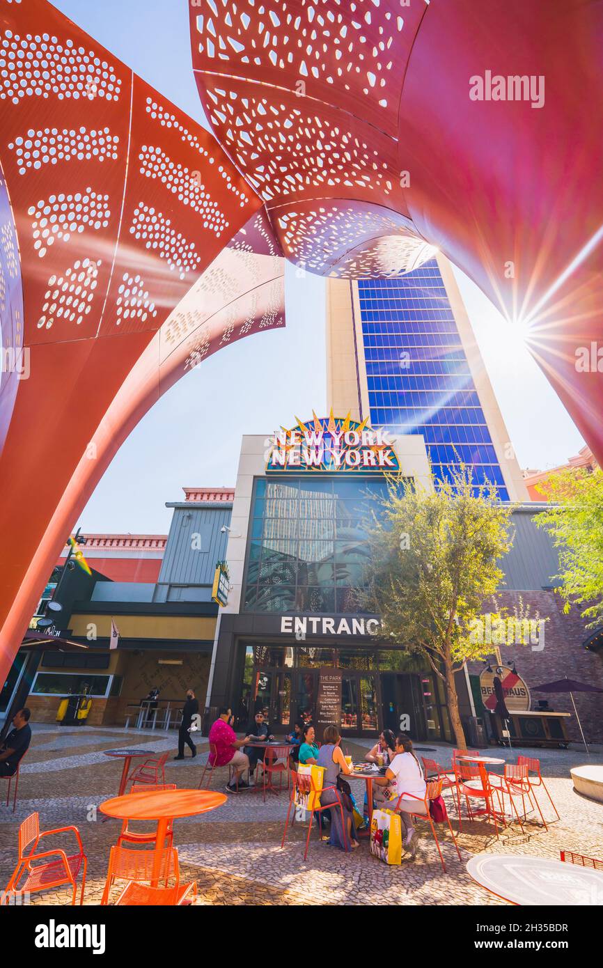 Las Vegas, Nevada, USA - October 1, 2021   Hello Kitty Cafe located in New York-New York Hotel and Casino in the center of Las Vegas Strip. Architectu Stock Photo