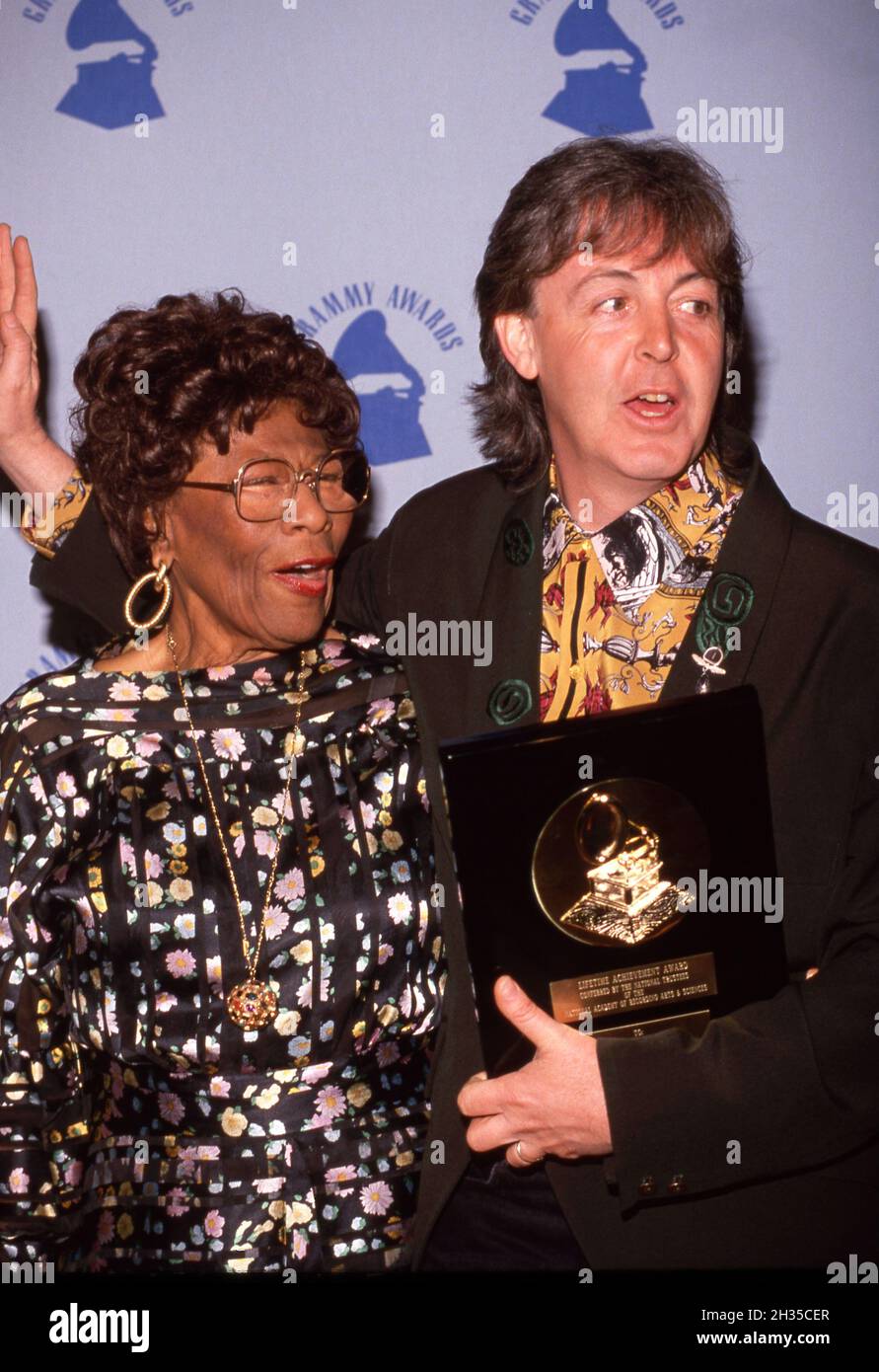 Ella Fitzgerald and Paul McCartney at The 32nd Annual Grammy Awards ...