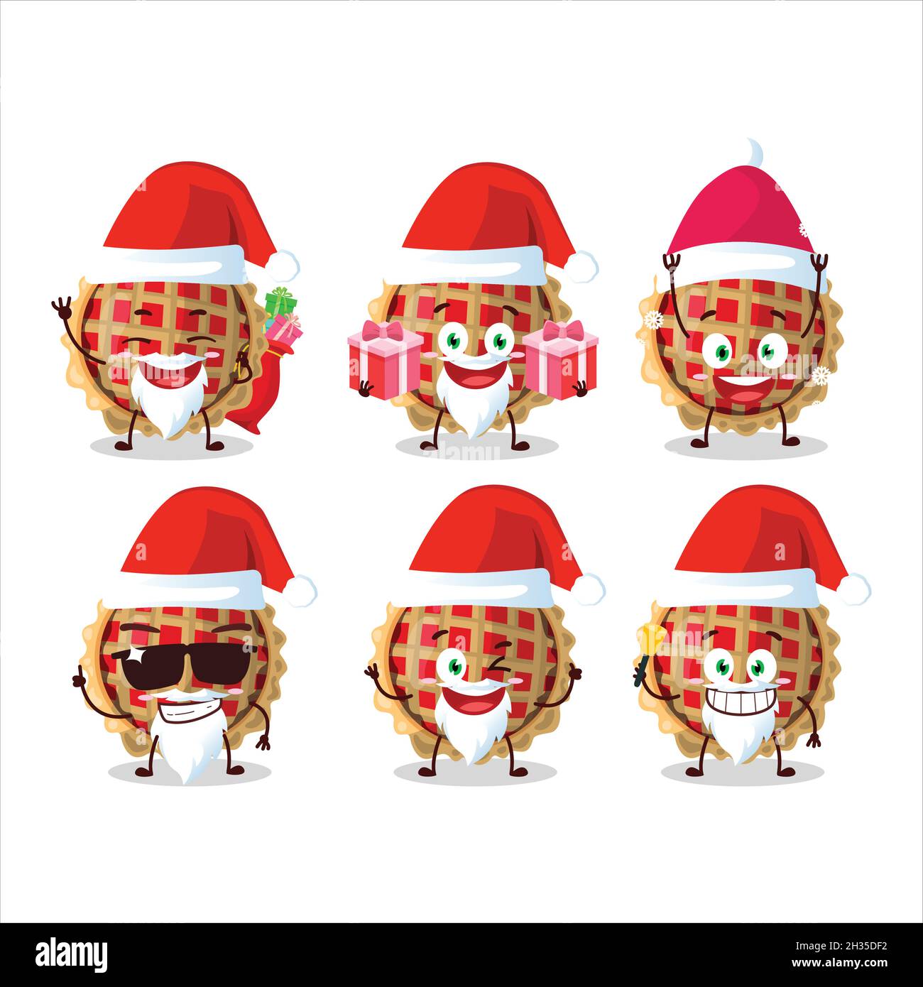 Santa Claus emoticons with apple pie cartoon character. Vector ...