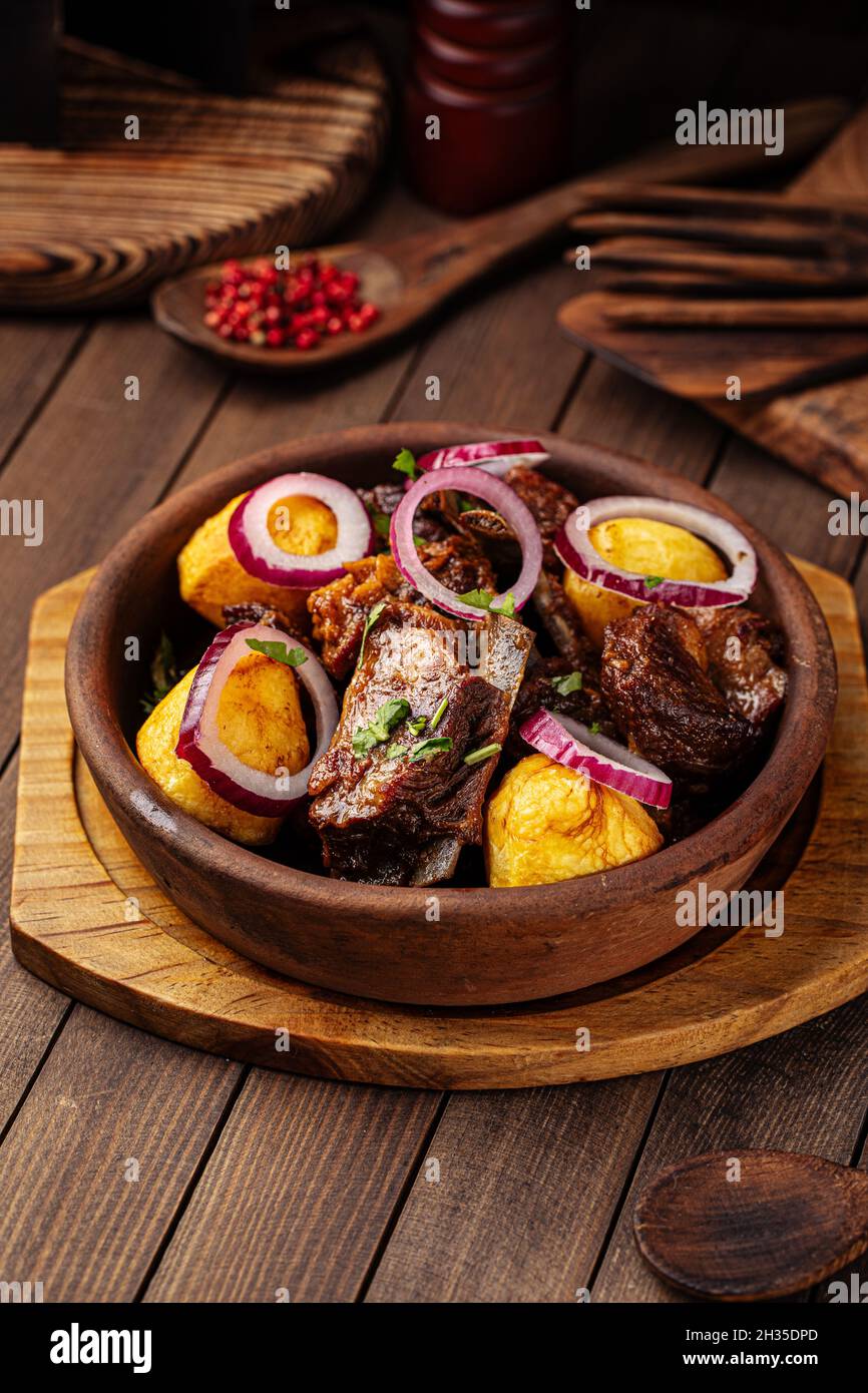 Georgian national dish ojahuri with beef meat Stock Photo