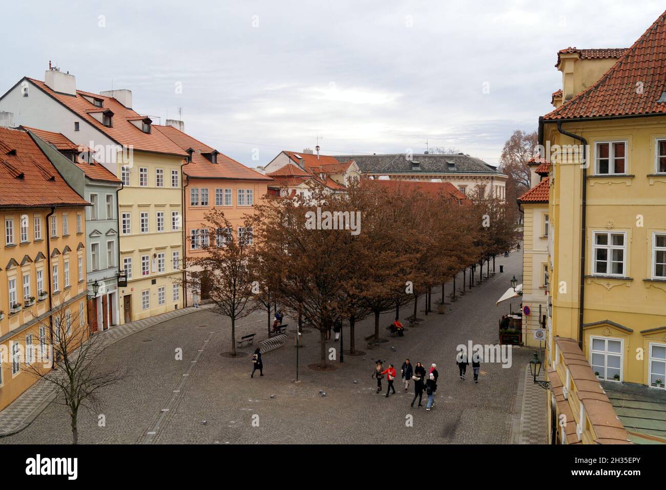 View of the small picturesque square Na Kampe, Mala Strana, in the early evening, Prague, Czech Republic Stock Photo