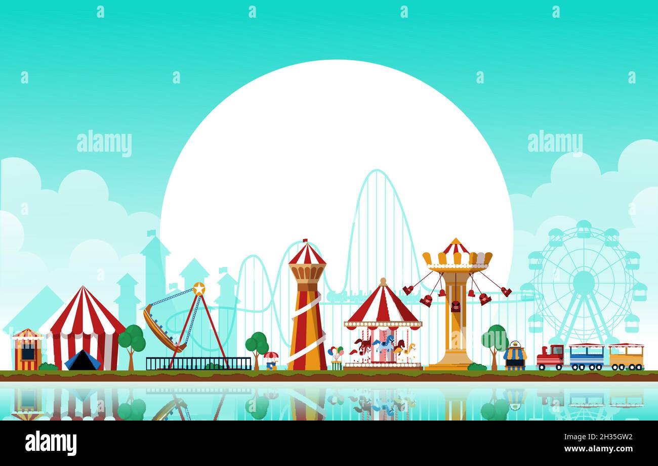 Sun Amusement Park Fun Fair Carnival Flat Vector Illustration Stock Vector