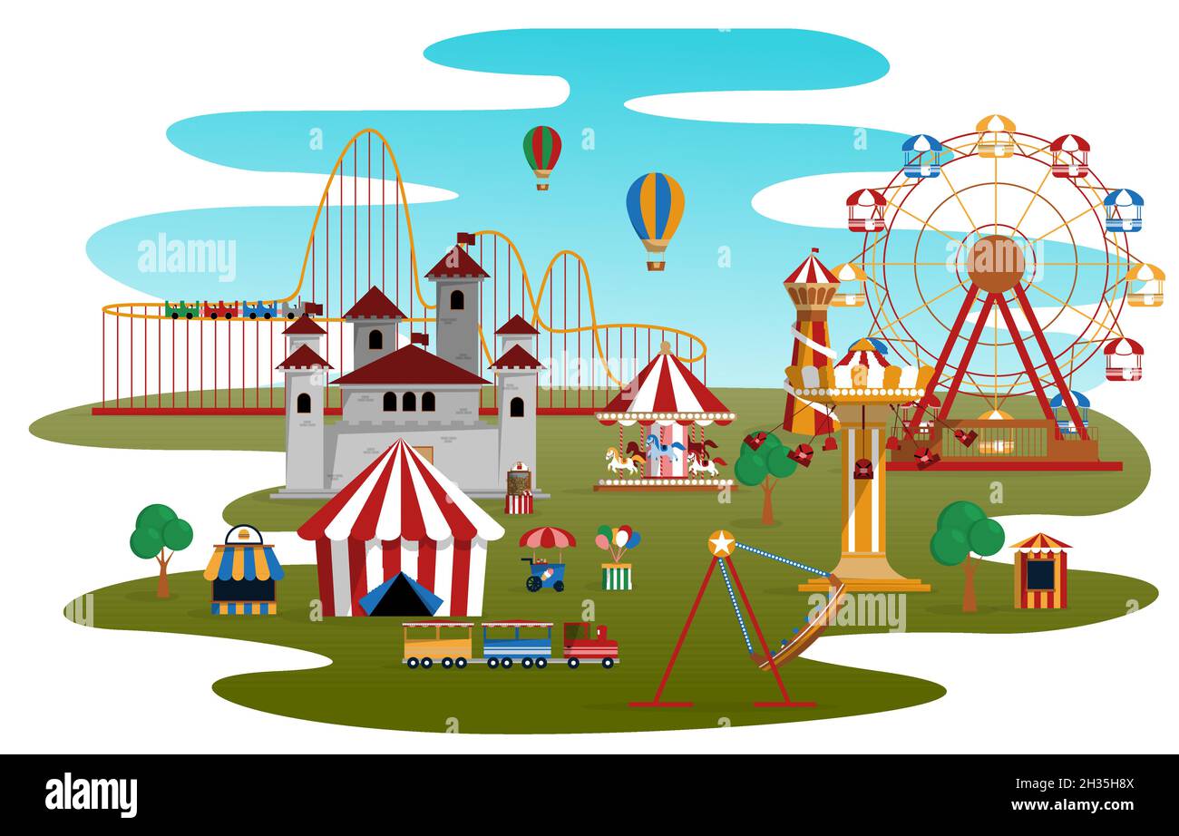 Fluid Amusement Park Fun Fair Carnival Flat Vector Illustration Stock Vector