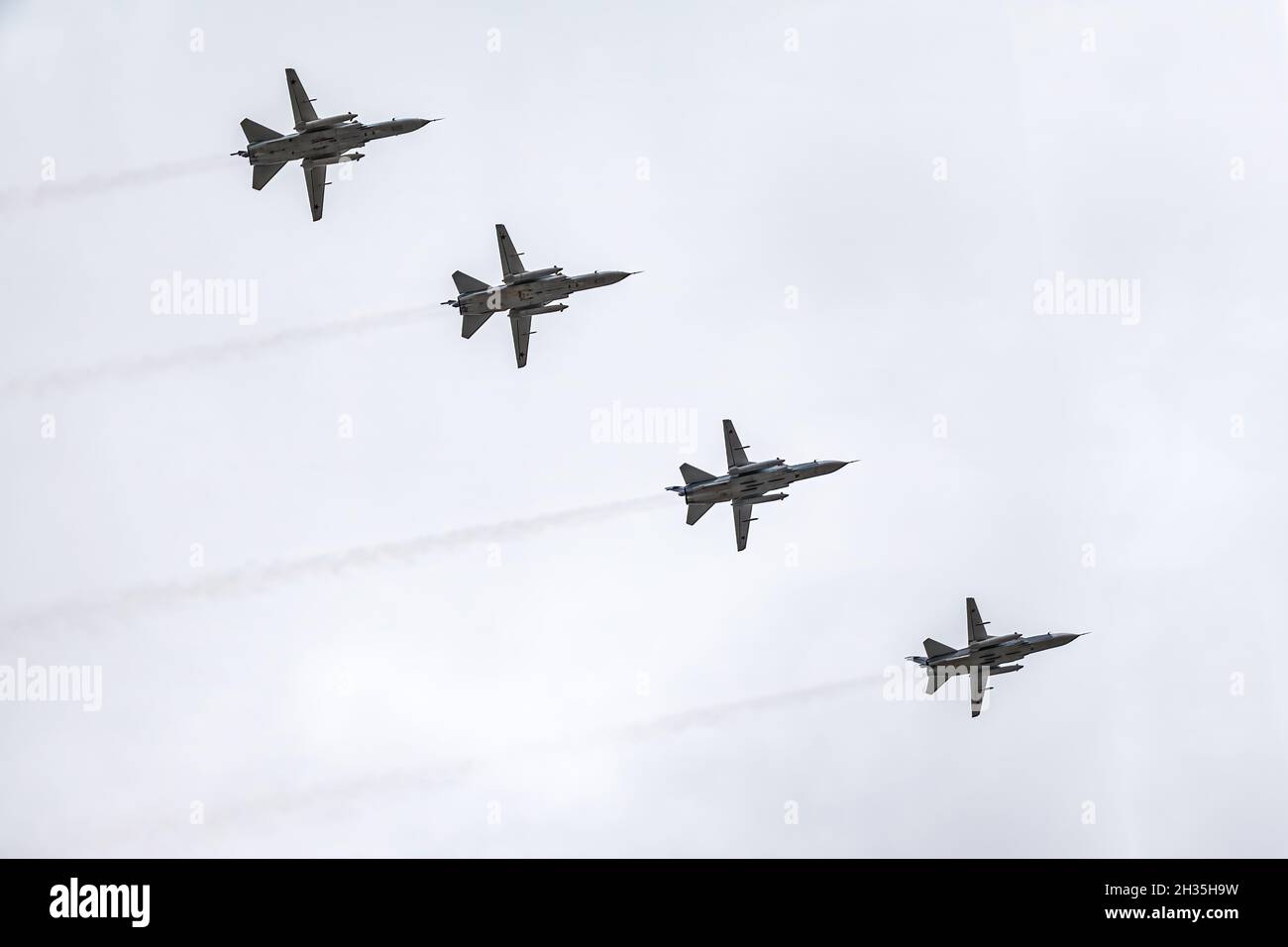 Moscow, Russia - May, 09, 2021: Sukhoi SU-24 flying over Red Square during the May 9 parade. Stock Photo