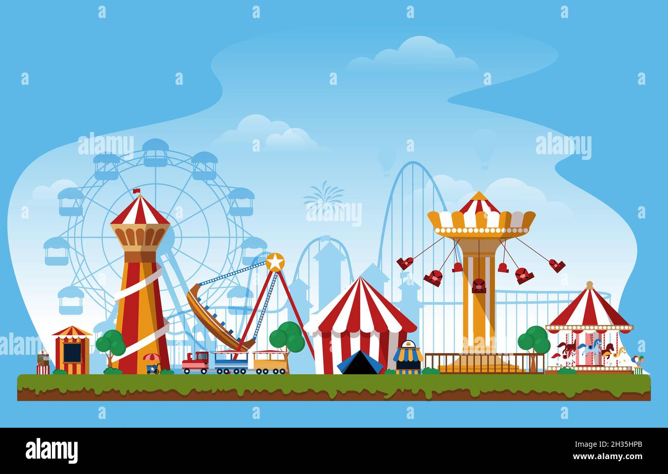 Fluid Amusement Park Fun Fair Carnival Flat Vector Illustration Stock ...