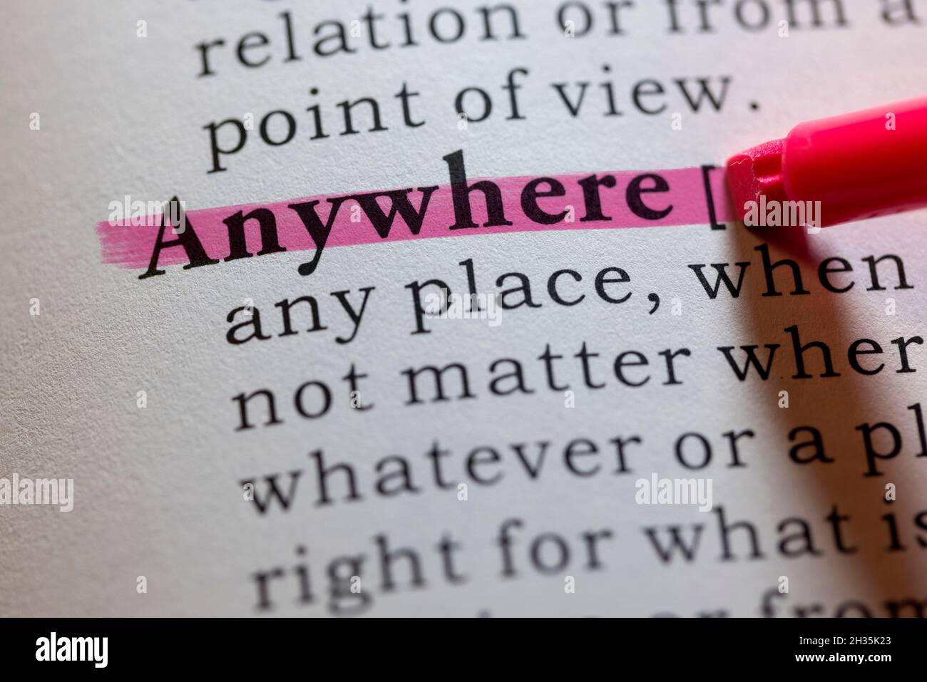 Fake Dictionary word, Dictionary definition of anywhere Stock Photo - Alamy