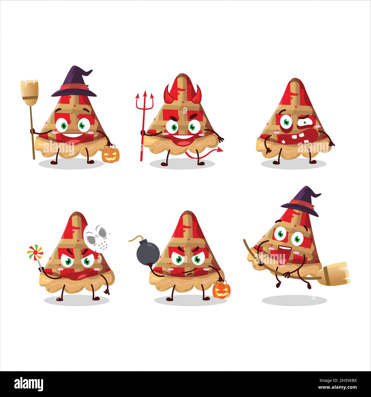 Halloween expression emoticons with cartoon character of slice of apple pie. Vector illustration Stock Vector