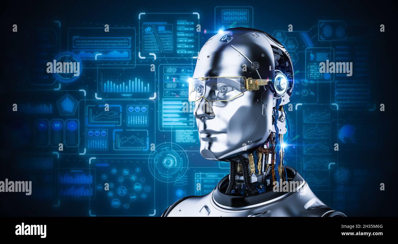 Technology connection with 3d rendering artificial intelligence robot ...