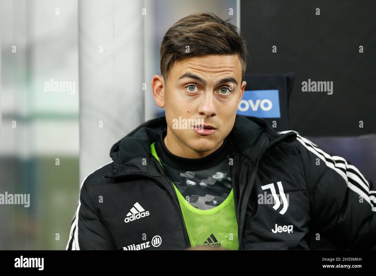 Milan, Italy. 24th Oct, 2021. Paulo Dybala (Juventus striker) seated in the  bench during football football match FC Inter vs Juventus, day 9 of Serie A  2021-2022 in San Siro stadium. (Photo