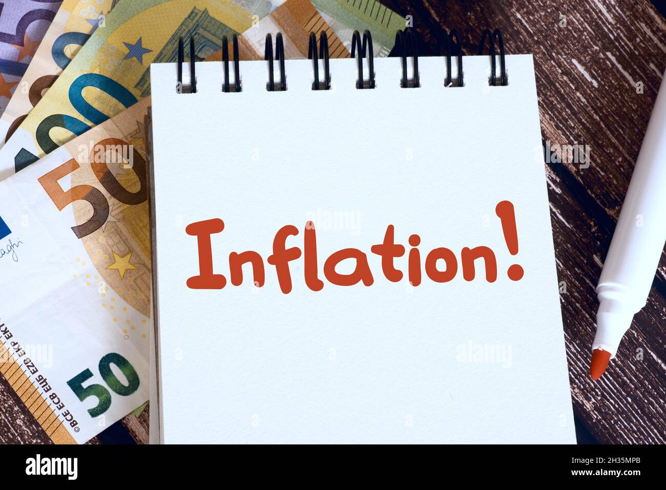 Euro banknotes and inflation in Europe Stock Photo