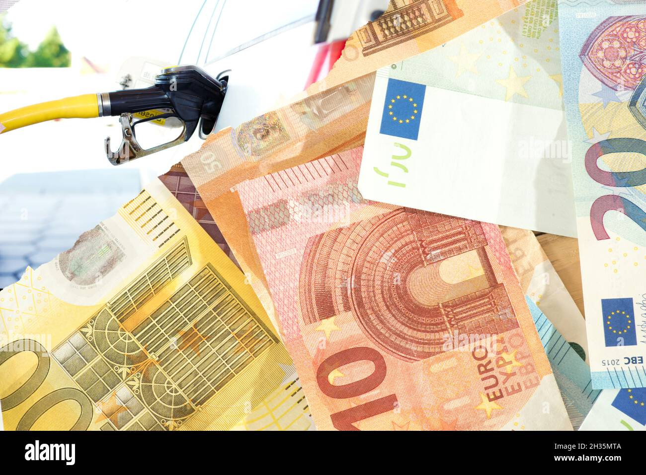 Gas station and euro banknotes Stock Photo