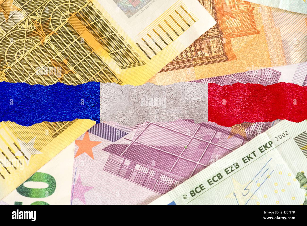 Flag of France and Euro banknotes Stock Photo