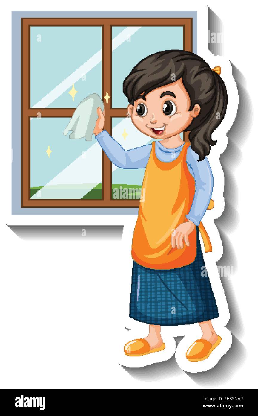 Maid girl cleaning window house on white background illustration Stock  Vector Image \u0026 Art - Alamy, image size:864x1390