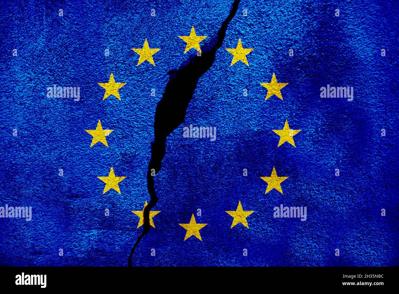 Flag of EU with a crack Stock Photo