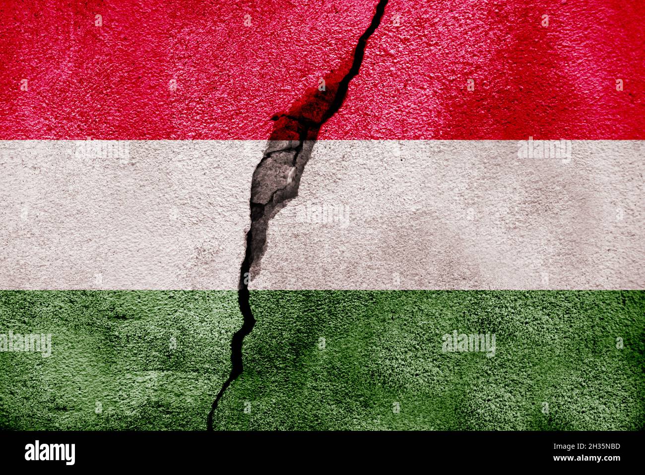 Flag of Hungary with a crack Stock Photo