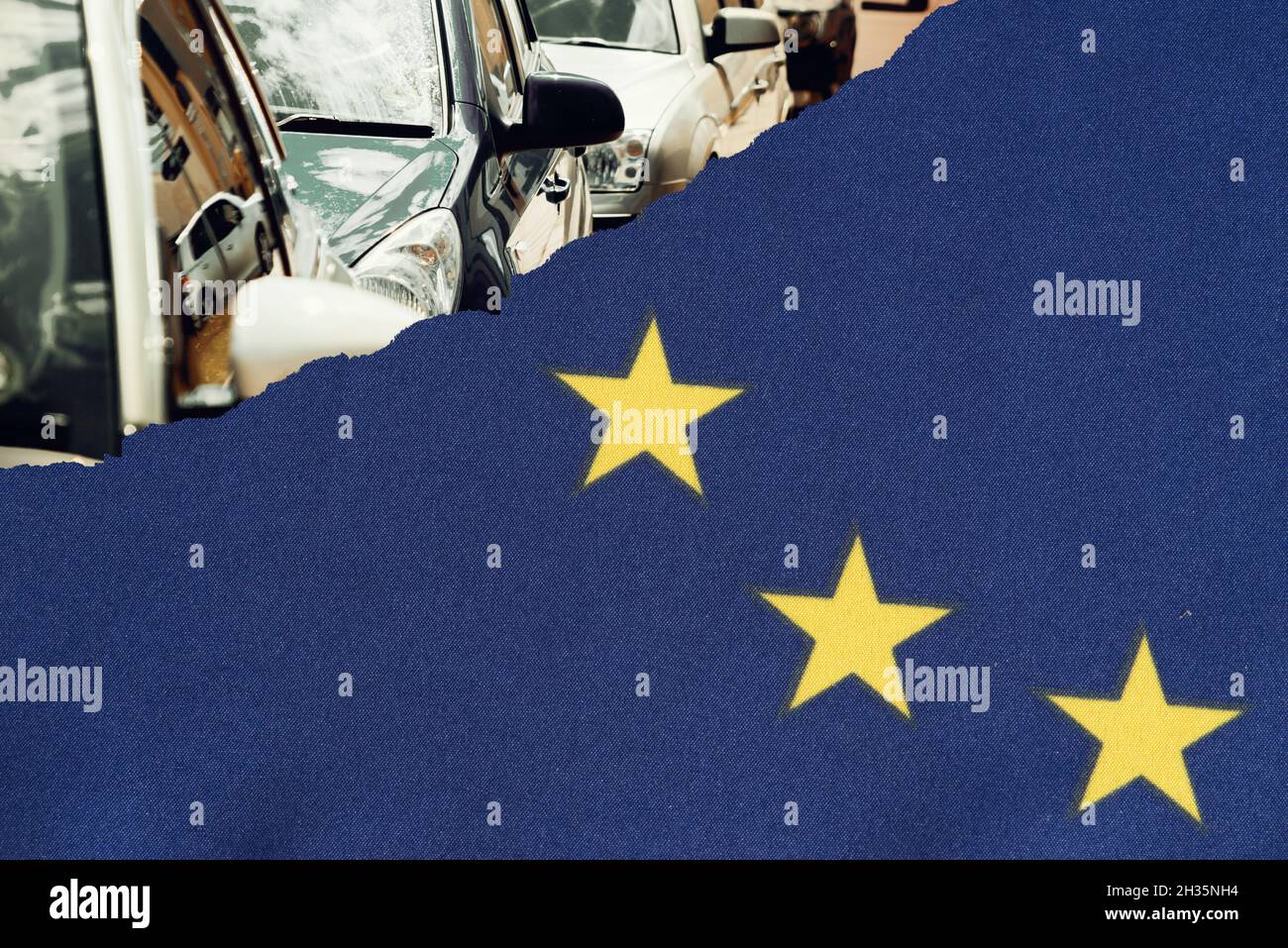 European Union flag and cars Stock Photo