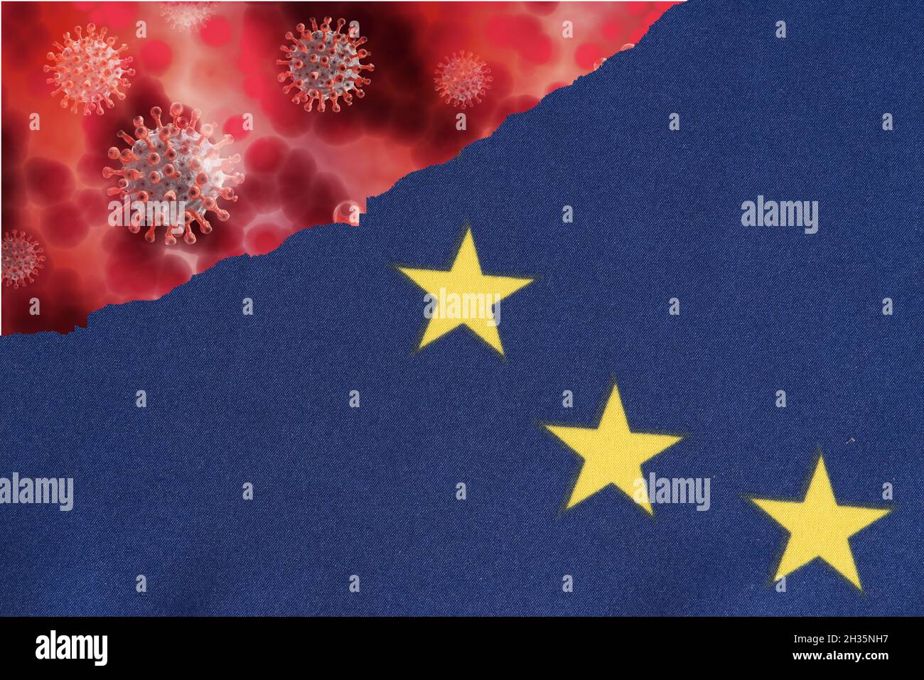 Flag of European Union EU and Corona Virus Stock Photo