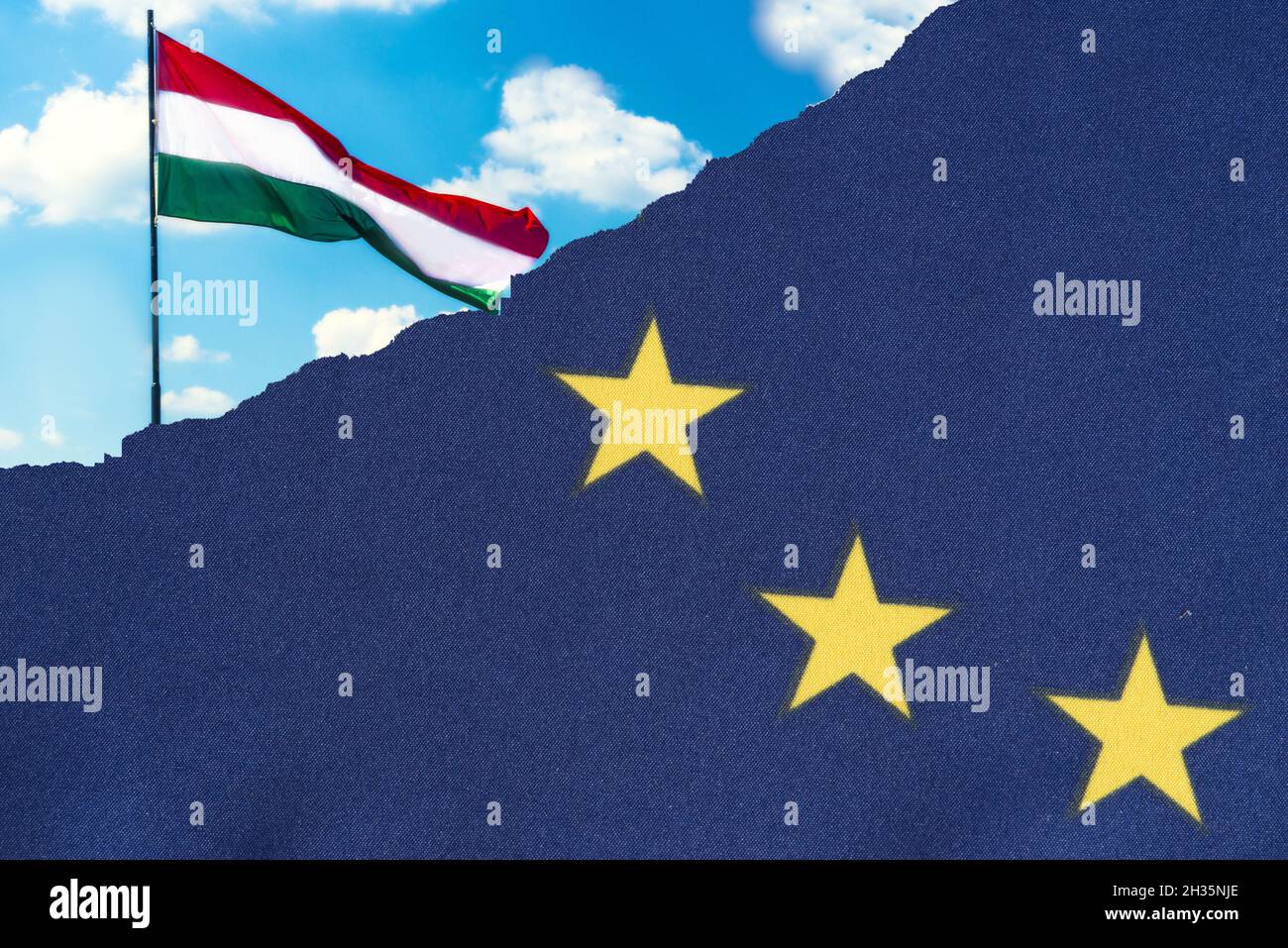 Flags of Hungary and the European Union EU Stock Photo