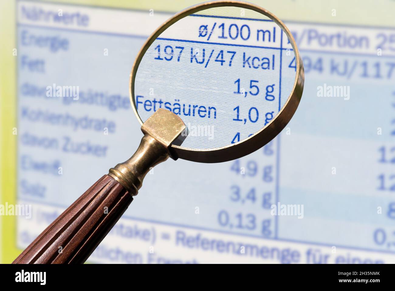 Nutritional table on packaging in German Stock Photo