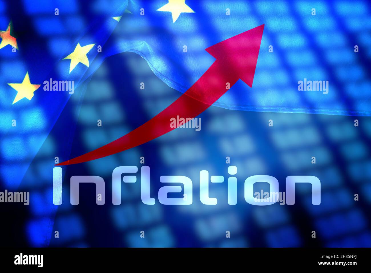 Flag of the EU and rising inflation in Europe Stock Photo