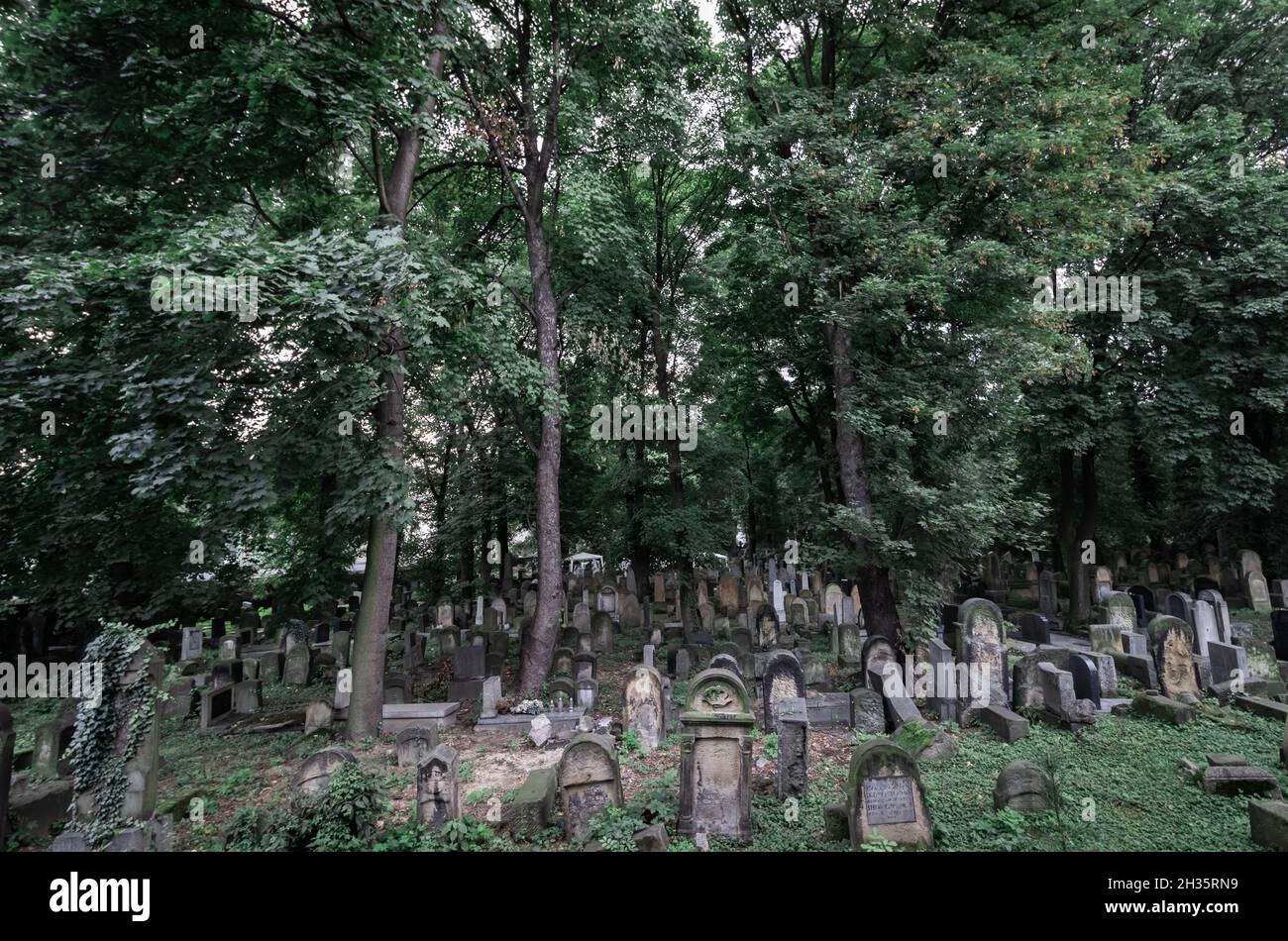 krakow-Poland. 03-09-2021. A view from above of the gravestones in the new Jewish cemetery in Krakow, Poland Stock Photo