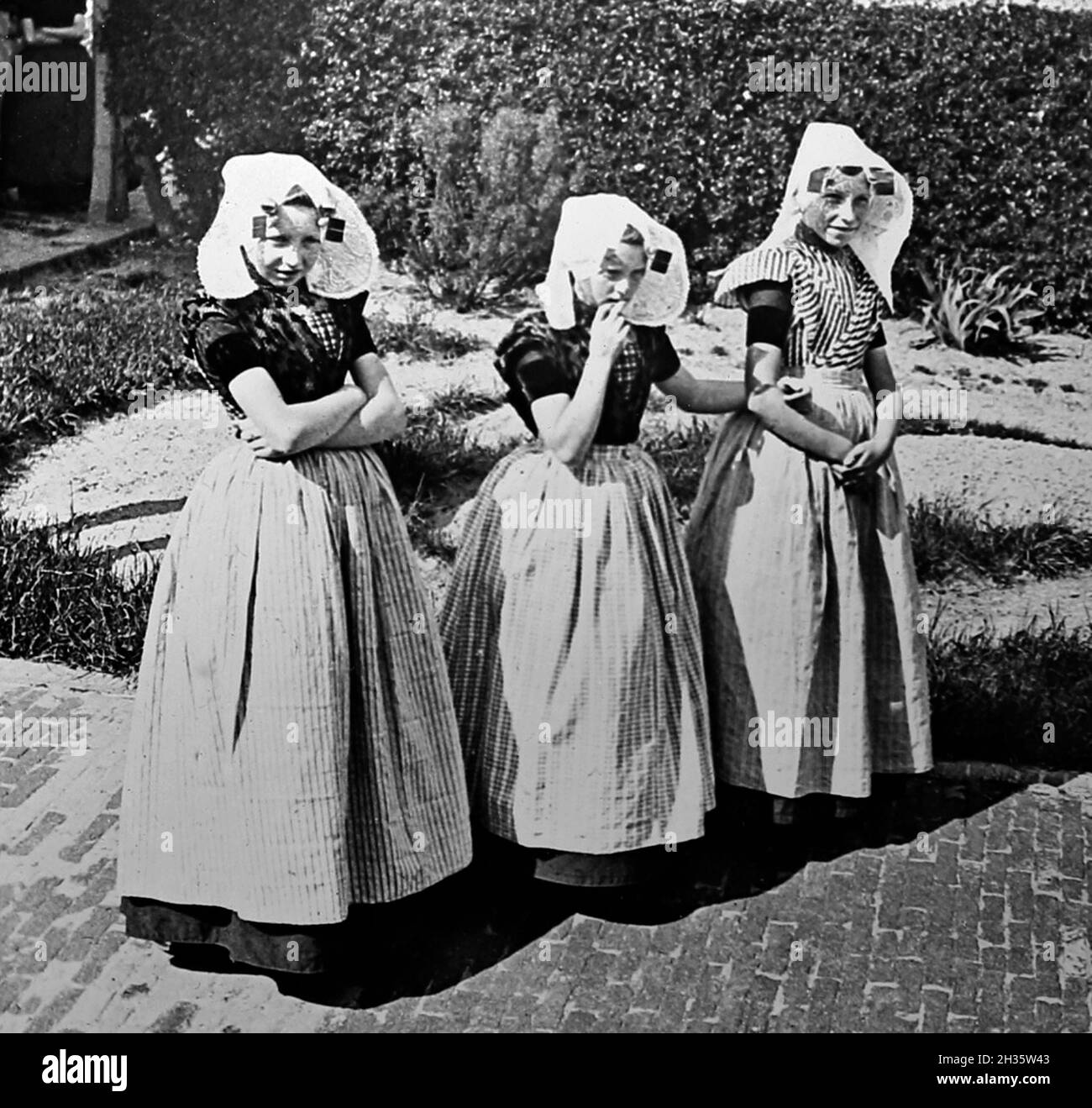 Girls in traditional Zeeland dress, Belgium, Victorian period Stock Photo