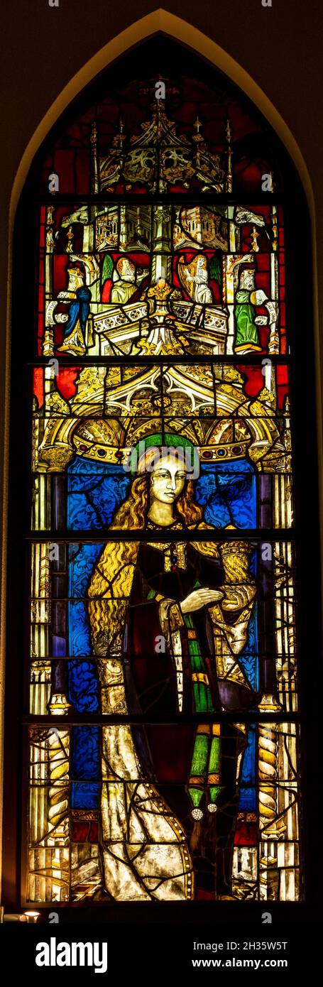 Stained glass of St. Peter’s Cathedral, Saint Mary Magdalene, c. 1490. Musée d’Art et d’Histoire (Museum of Art and History), Geneva, Switzerland Stock Photo